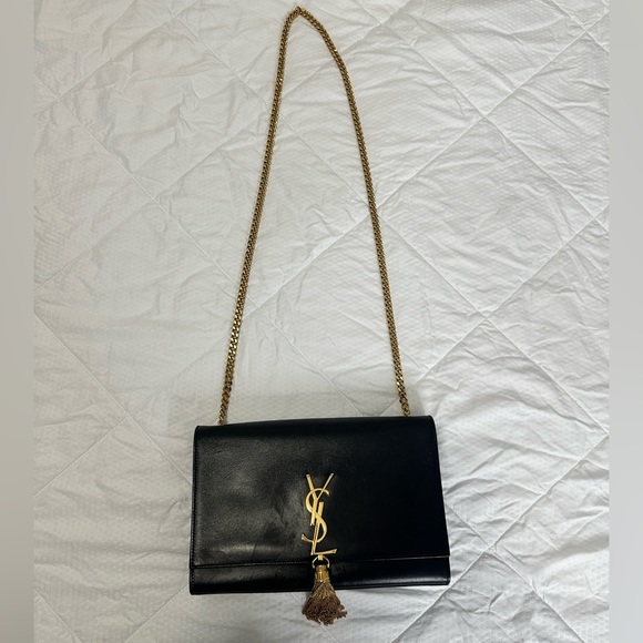 KATE MEDIUM TASSEL GRAIN DE POUDRE EMBOSSED LEATHER YSL SAINT LAURENT BAG PURSE - Picture 12 of 15